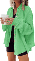 Womens Waffle Knit Shacket Oversized Button Down Shirt Jacket Nirovien
