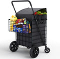 Shopping Cart with Waterproof Basket Liner & 360 Swivel Wheels