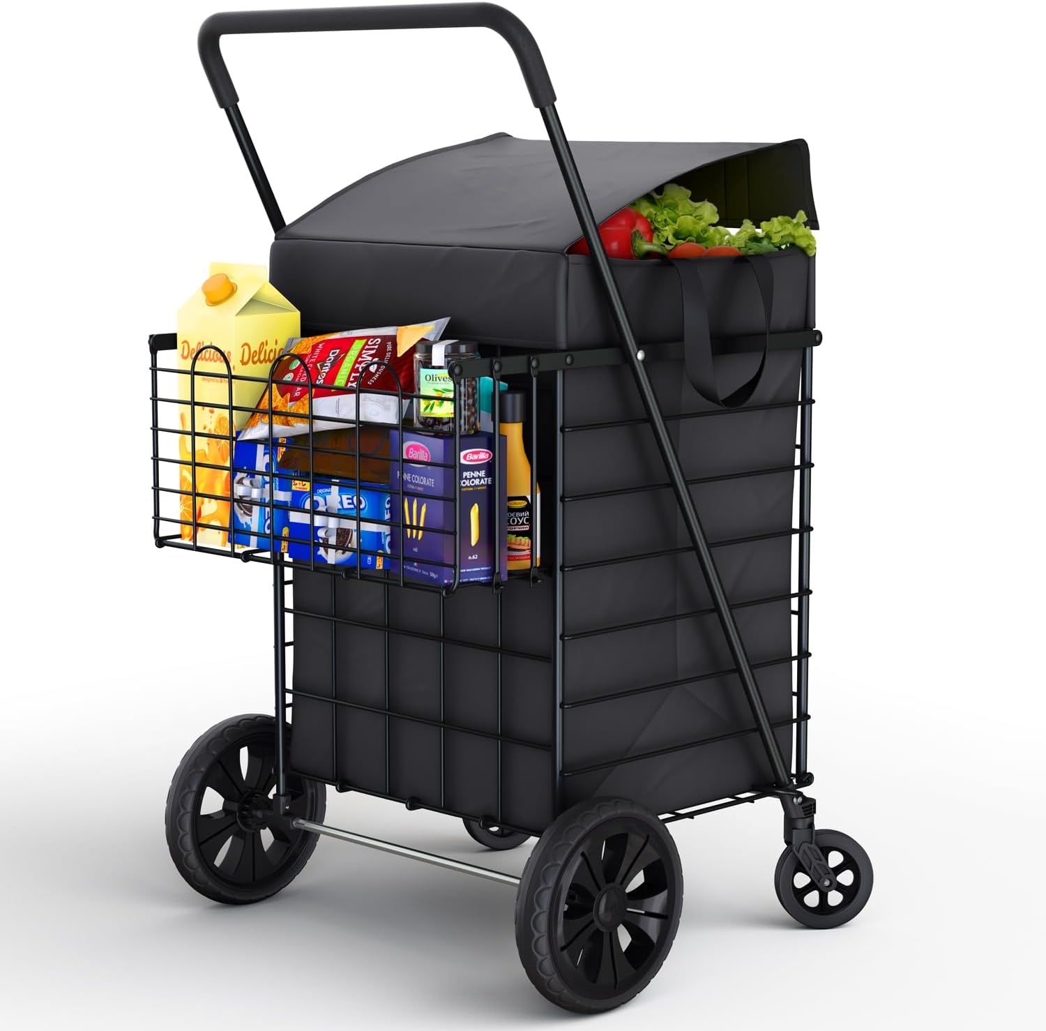 Extra Large Shopping Cart with Waterproof Liner & 360 Wheels