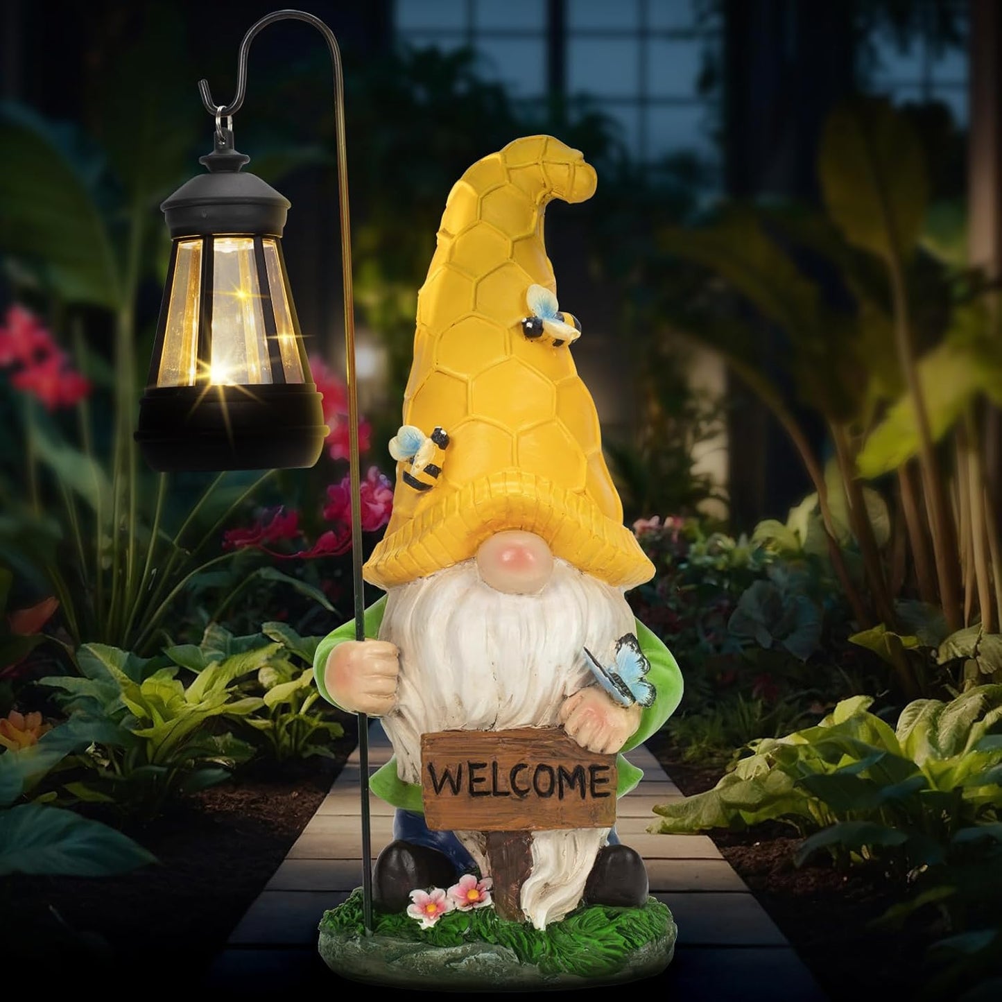 12.6ft' Solar Large Garden Gnomes Outdoor Statues with Lantern