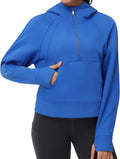 Womens' Half Zip Fleece Crop Hoodie - Thumb Hole Pullover