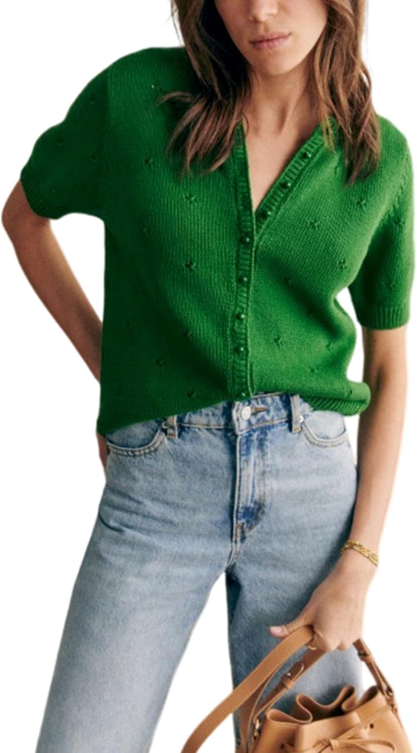 Bianstore Women's Casual Short Sleeve Cardigan Sweater Top