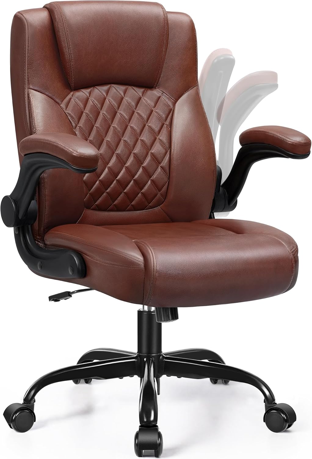 Ergonomic Leather Office Chair with Adjustable Armrests and Wheels