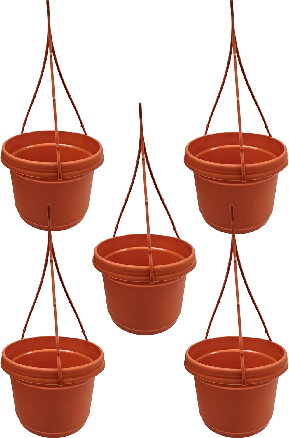 10in Pots and Hangers Fire Orange Plastic Set of 5 for Gardens
