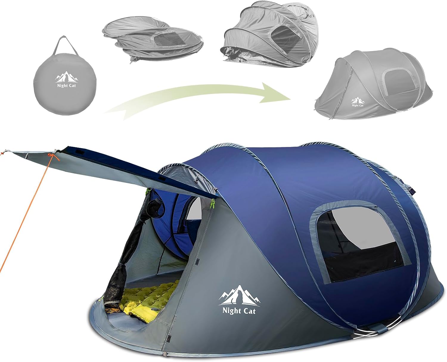 Night Cat Pop-up Camping Tent for 2-4 Persons Waterproof Setup