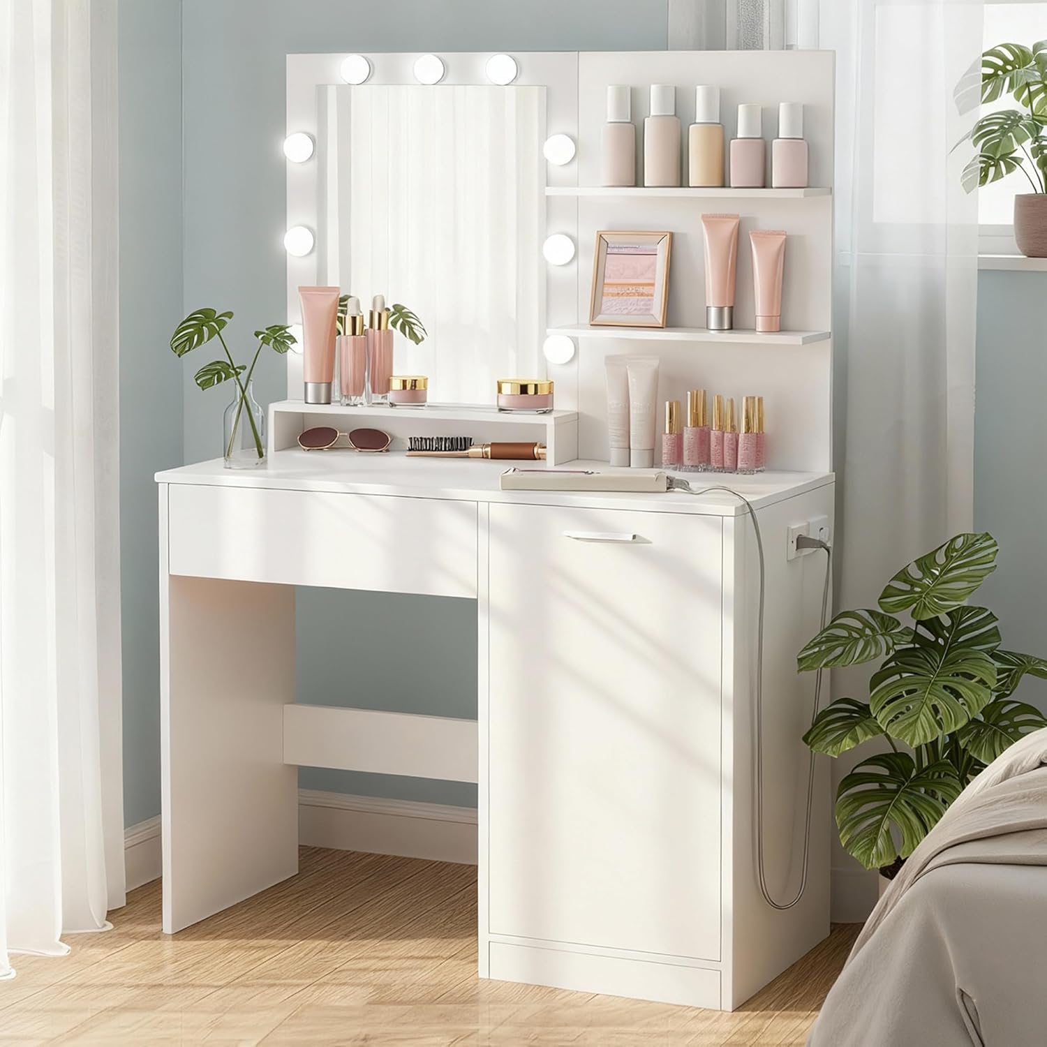 VASAGLE Kailyn Collection Vanity Desk with LED Lights and Power