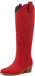 Ouepiano White Cowgirl Knee High Boots - Comfortable Wide Calf