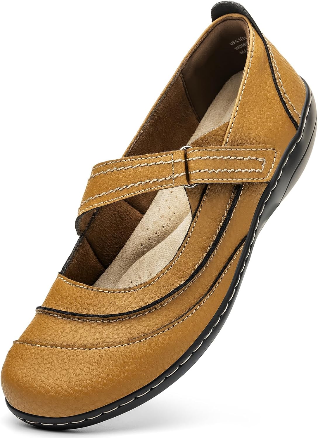 Women's Comfortable Lightweight Leather Mary Jane Flats for Work