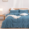 Cal King Dark Blue Washed Cotton Duvet Cover Set - Soft Linen Feel