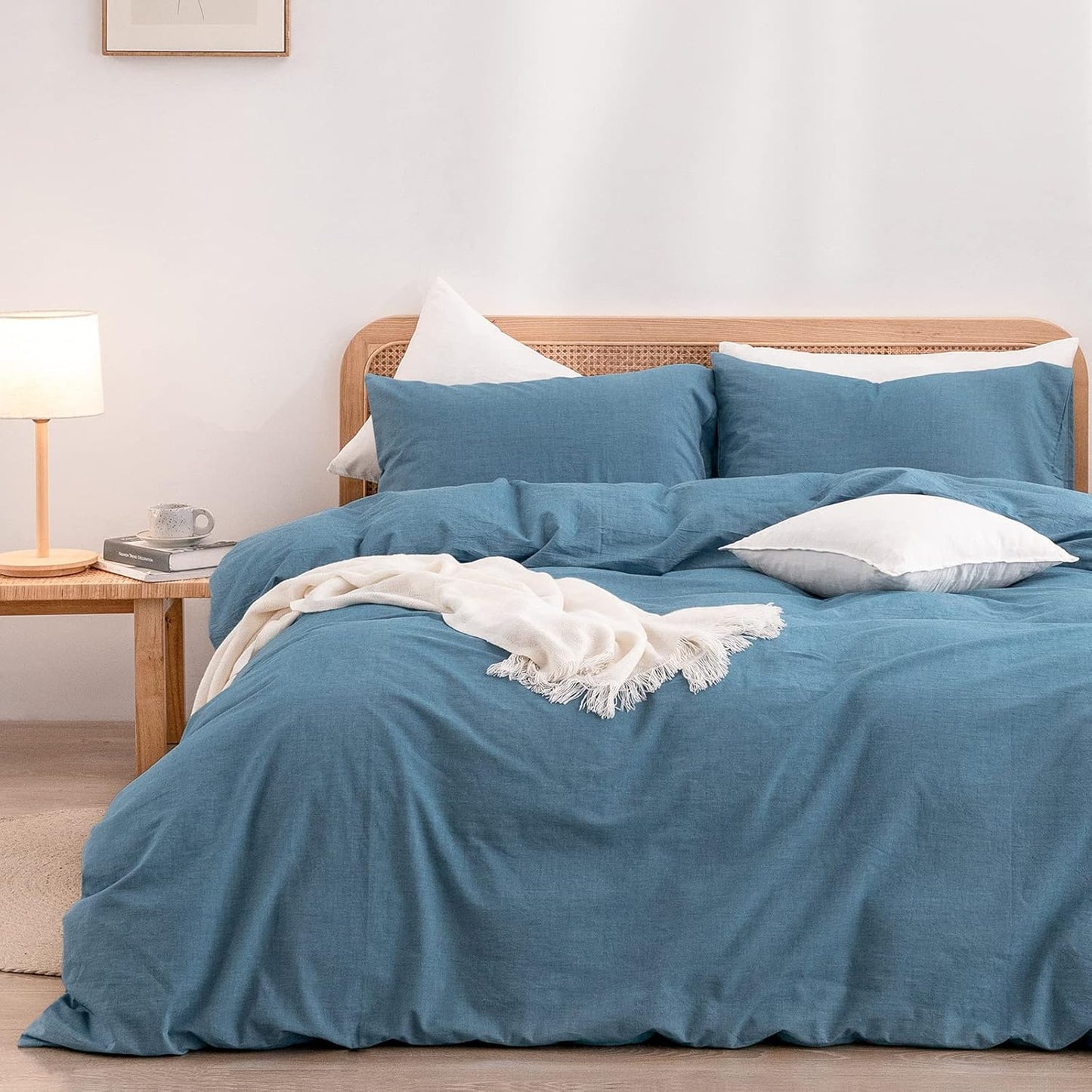 BESTOUCH Duvet Cover Set in Dark Blue - Soft Cotton Linen Feel
