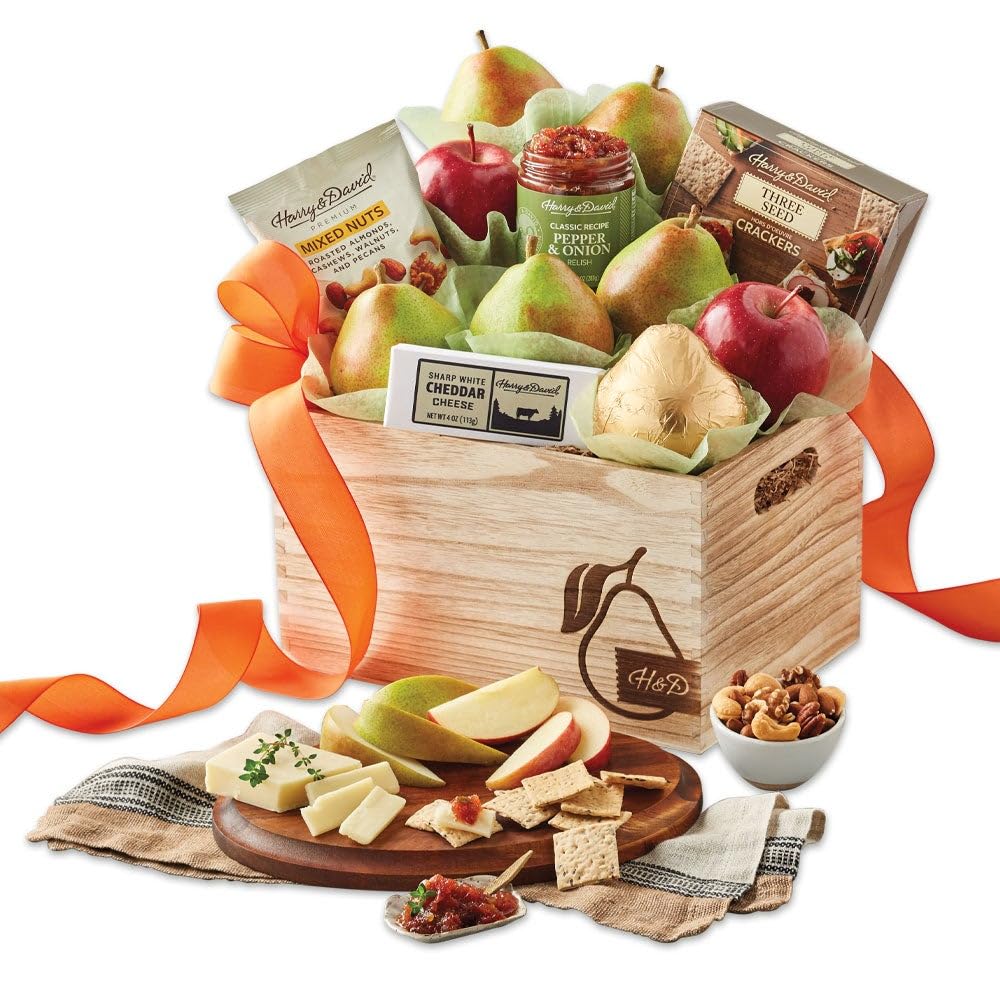 Deluxe Fruit & Nut Gift Basket with Pears, Apples, and Cheese