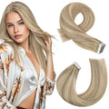 Tape in Human Hair Extensions Honey Blonde Highlighted Medium Blonde
