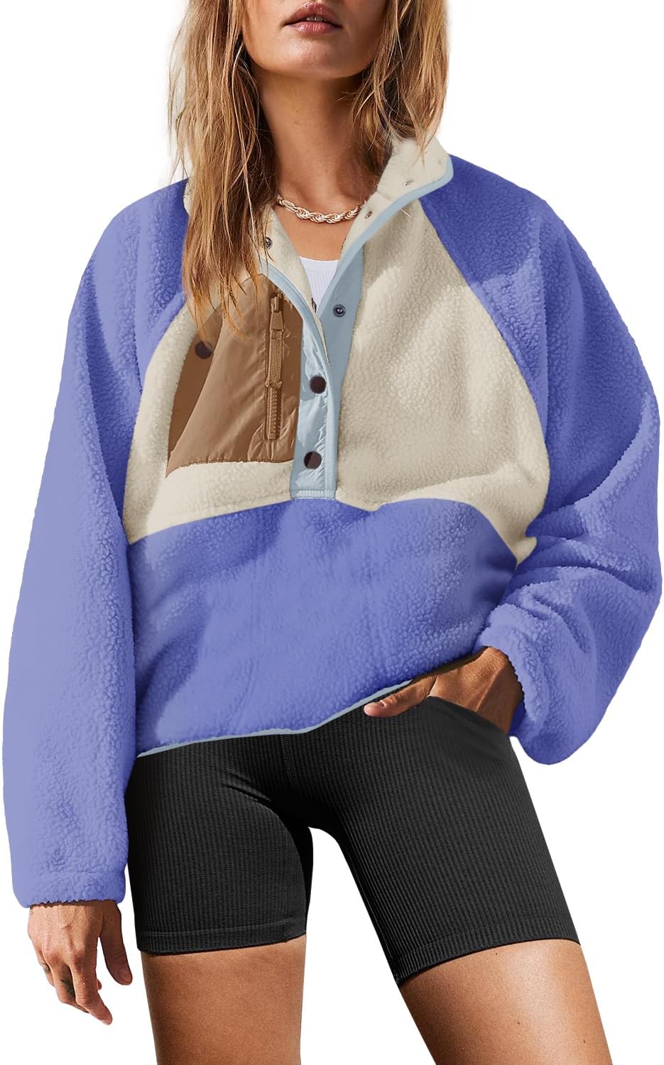 Yanekop Womens Fuzzy Fleece Pullover Sherpa Sweatshirt Jacket