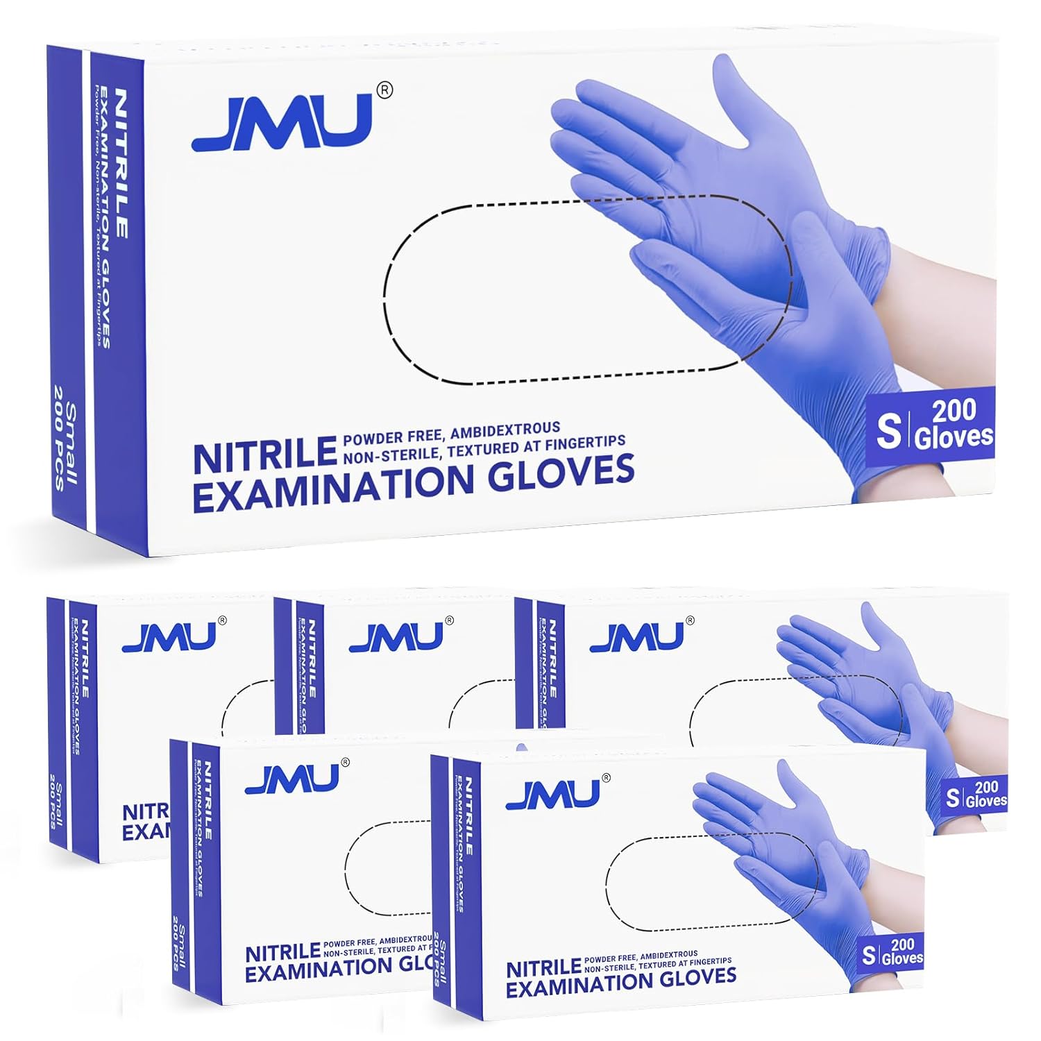 JMU Nitrile Gloves Small Case of 1200 for Medical Use