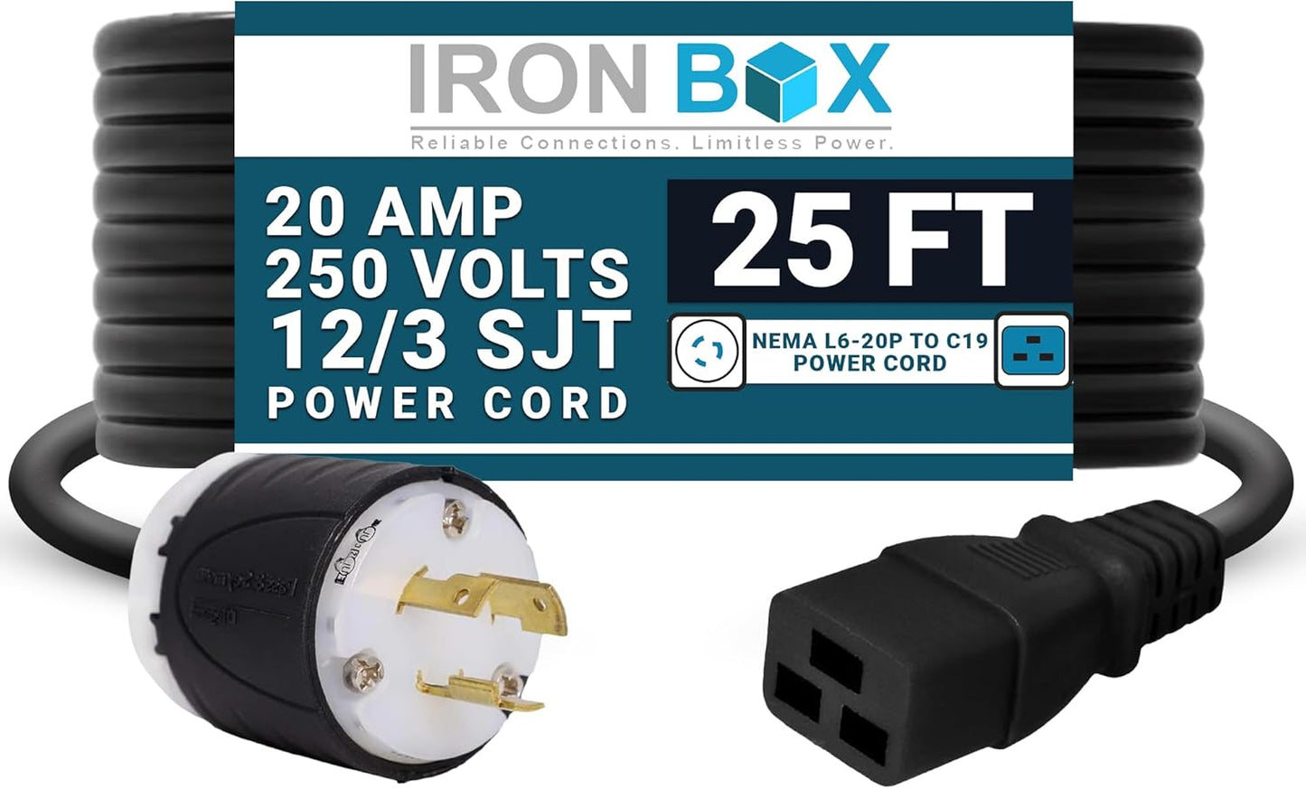 IronBox Electric NEMA L6-20P to C19 Power Cord for Heavy Duty Use
