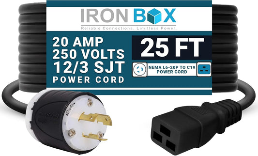 IronBox Electric NEMA L6-20P to C19 Power Cord for Heavy Duty Use