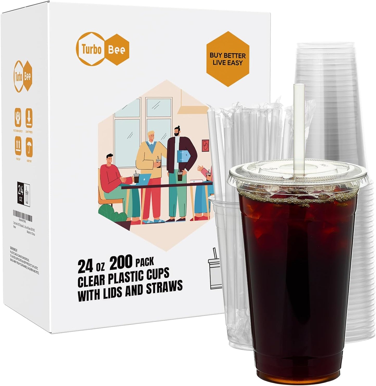 Turbo Bee 200 Sets 24 OZ Clear Plastic Cups for Cold Drinks