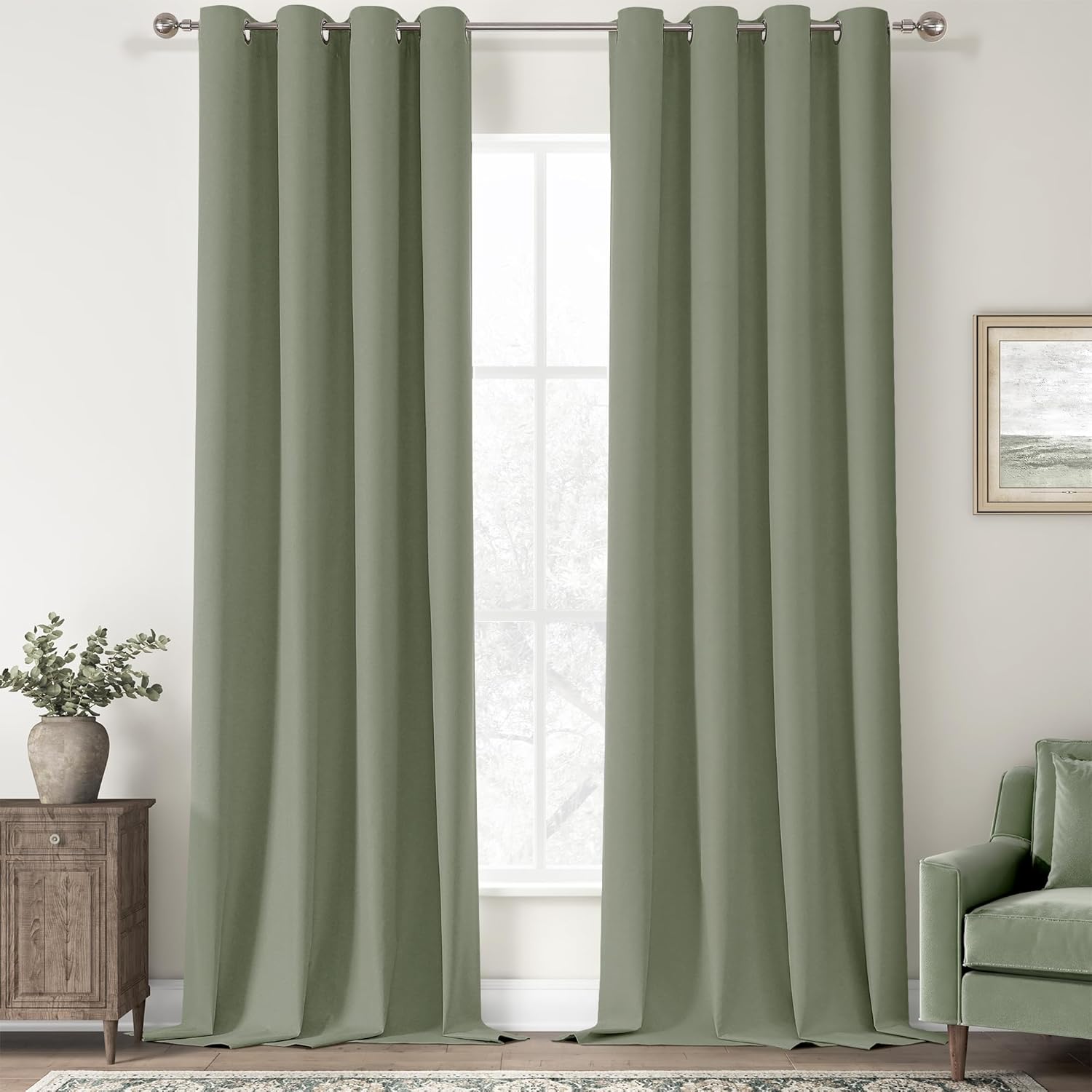ChrisDowa 100% Blackout Sage Solid Curtains for Bedroom Use