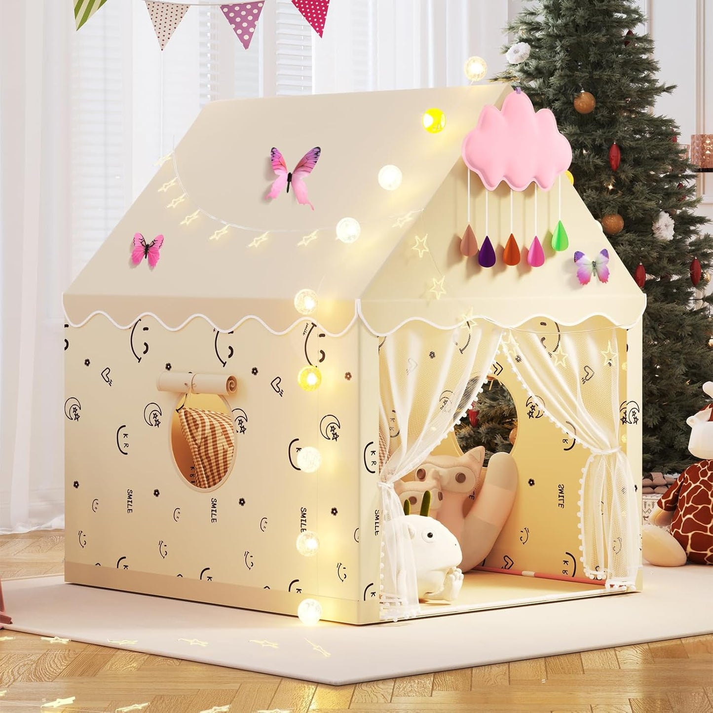 Kids Play Tent Set with Star Lights and Colorful Flags for Fun