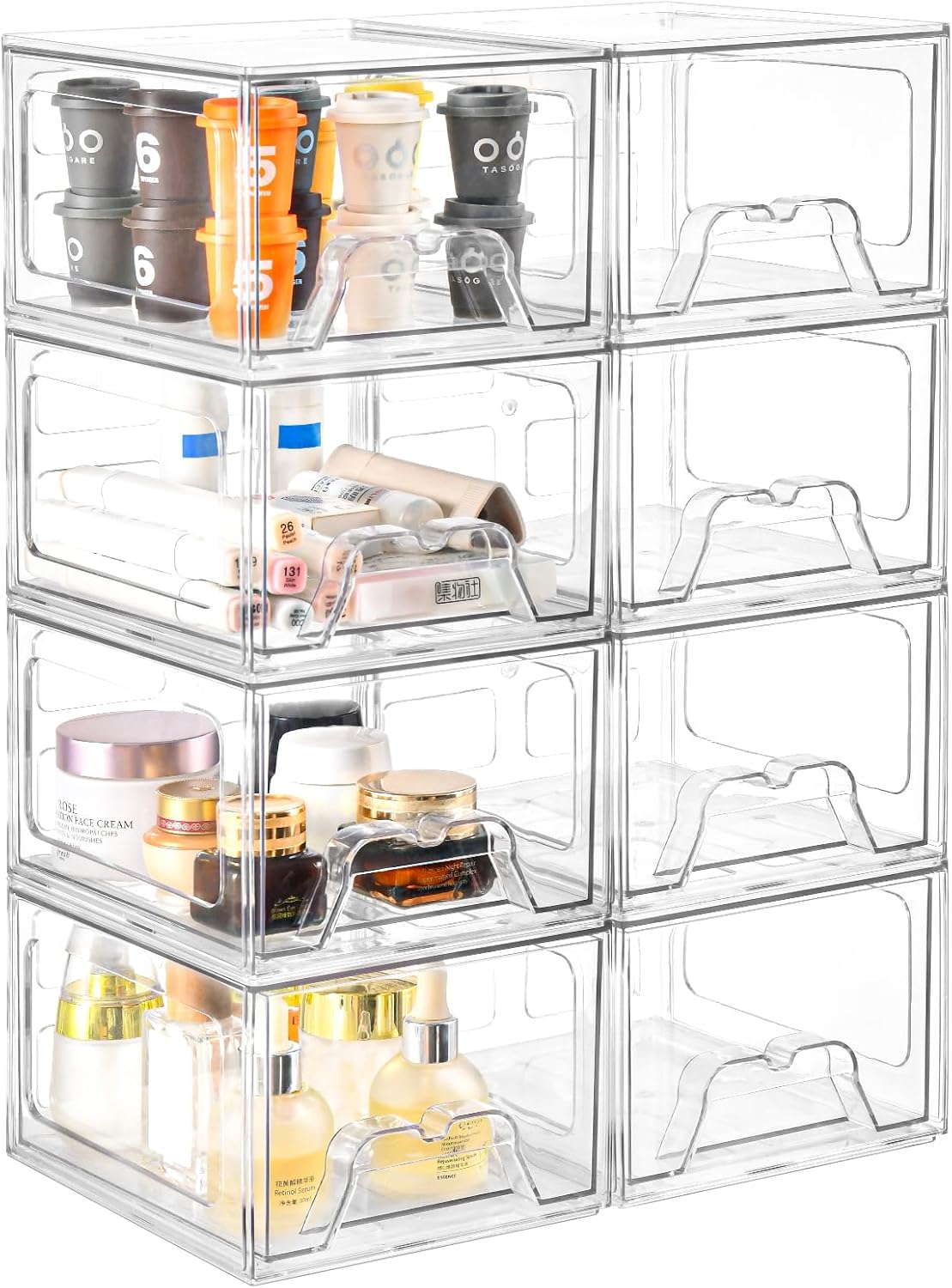 8 Pack Stackable Makeup Organizer for Bathroom and Vanity Use