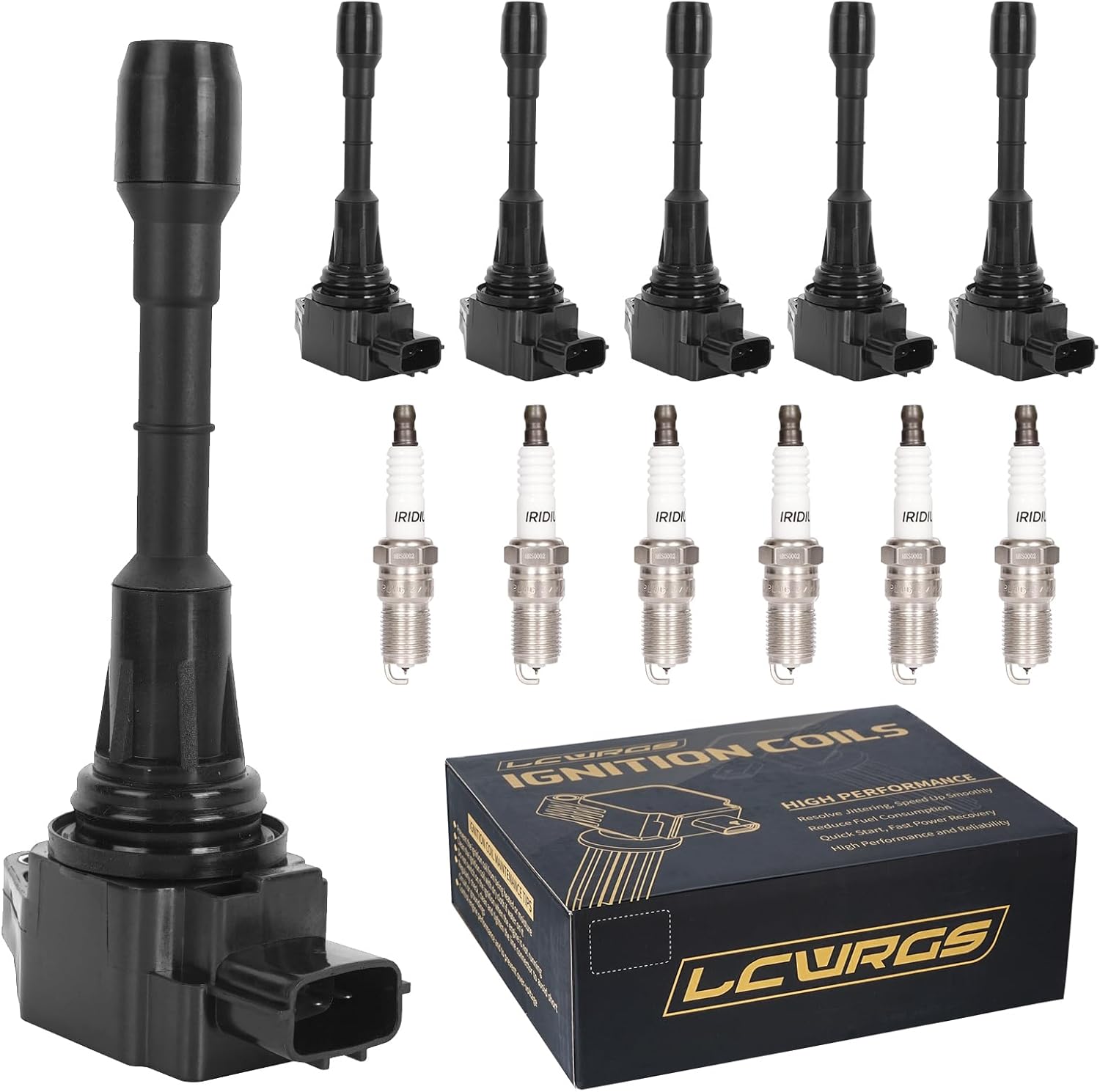 Set of 6 Ignition Coil Packs & Spark Plugs for Nissan Models