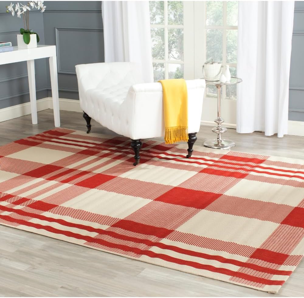 SAFAVIEH Courtyard Collection Red/Bone Plaid Area Rug Review
