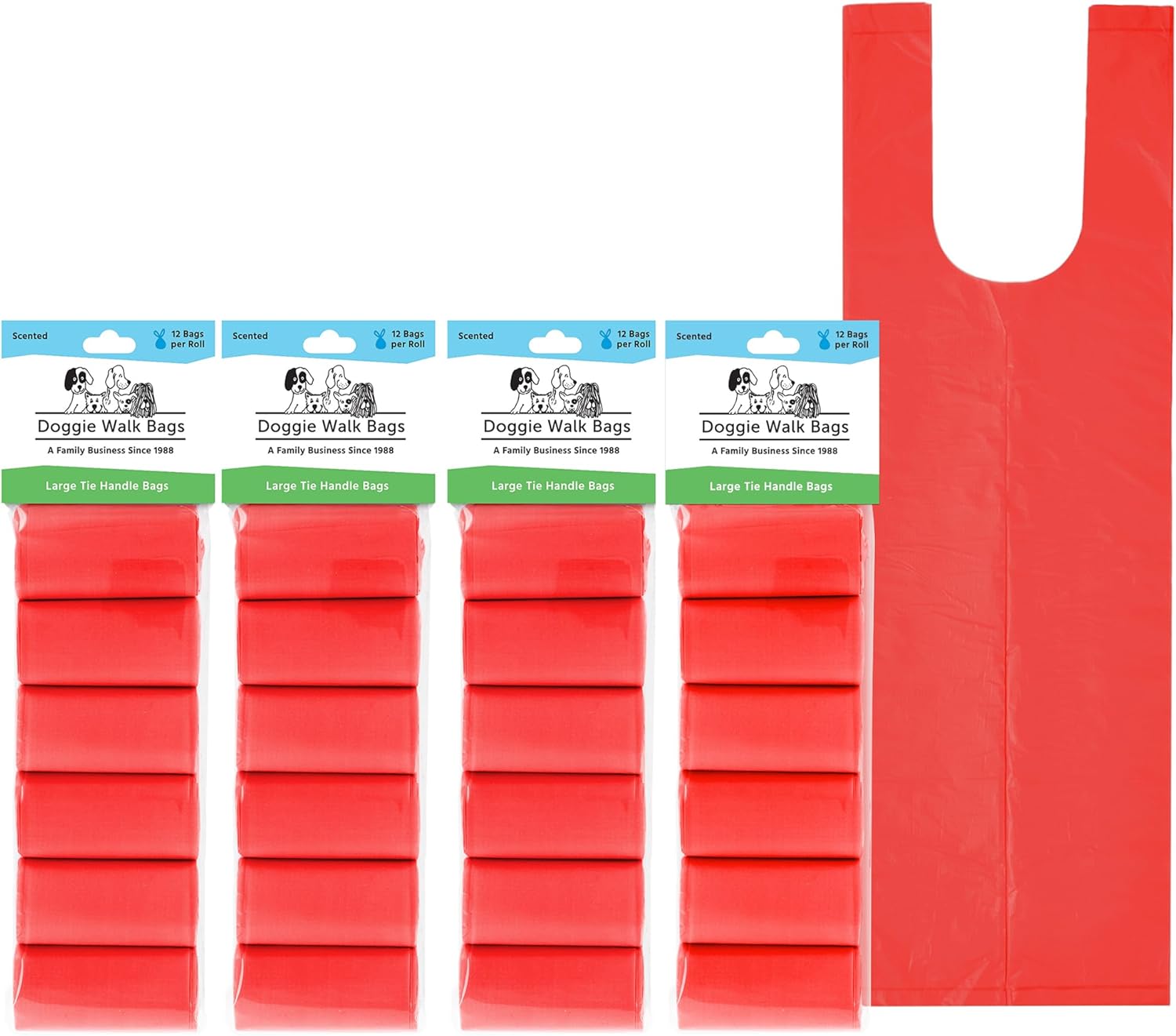 Large Dog Waste Bags with Easy Tie Handles - 288 Count