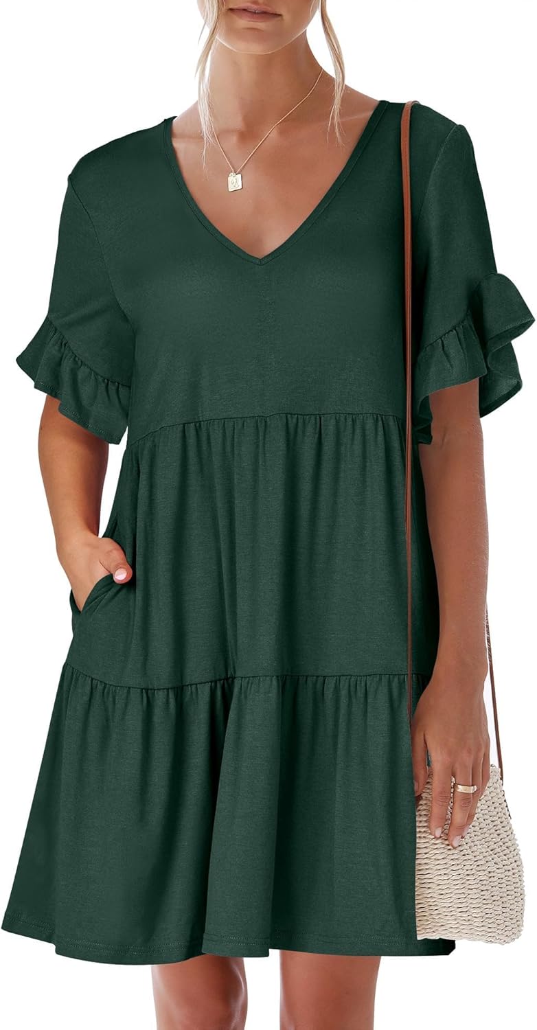 ANRABESS Summer Mini Dress with Pockets for Women 2025
