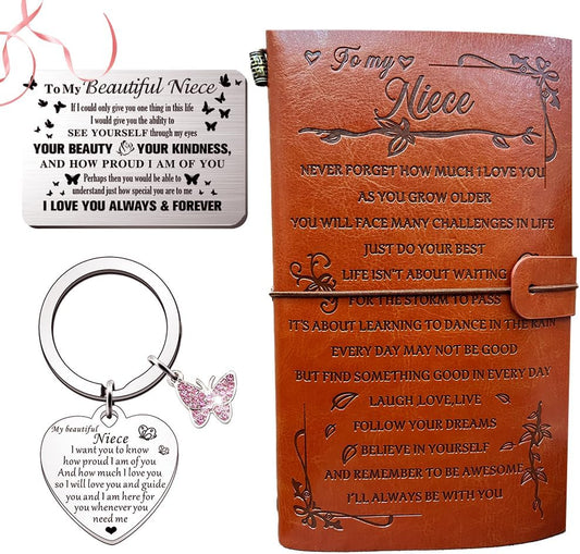 Inspirational Niece Gift Set: Journal, Wallet, Keychain - PEIQICHU
