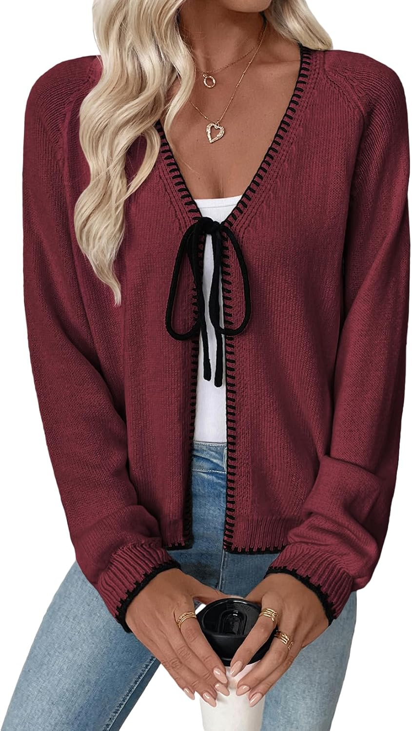 Trendy V Neck Long Sleeve Open Front Cardigan for Women