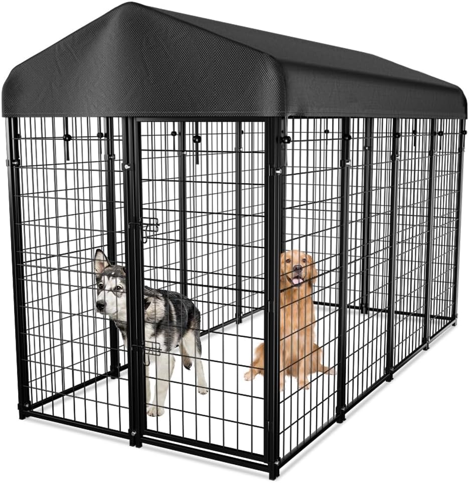 Outdoor Dog Kennel with Roof for Large Dogs - Heavy Duty Design