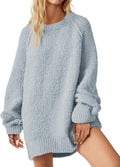 Womens Oversized Fuzzy Crew Neck Sweater 2025 - Cozy Everyday Staple