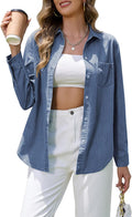 Denim Shirt Women Chambray Western Long Sleeve Button Down - Casual