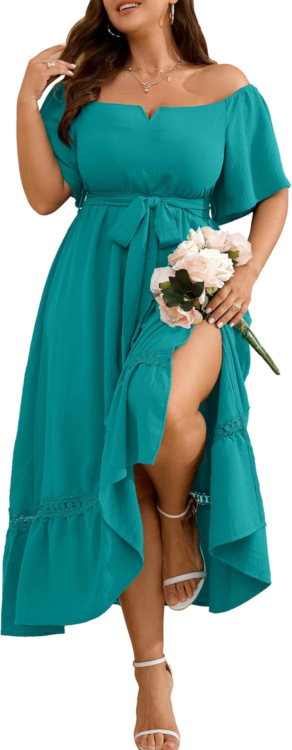 RWJ Women's Plus Size Off The Shoulder Maxi Dress for Weddings
