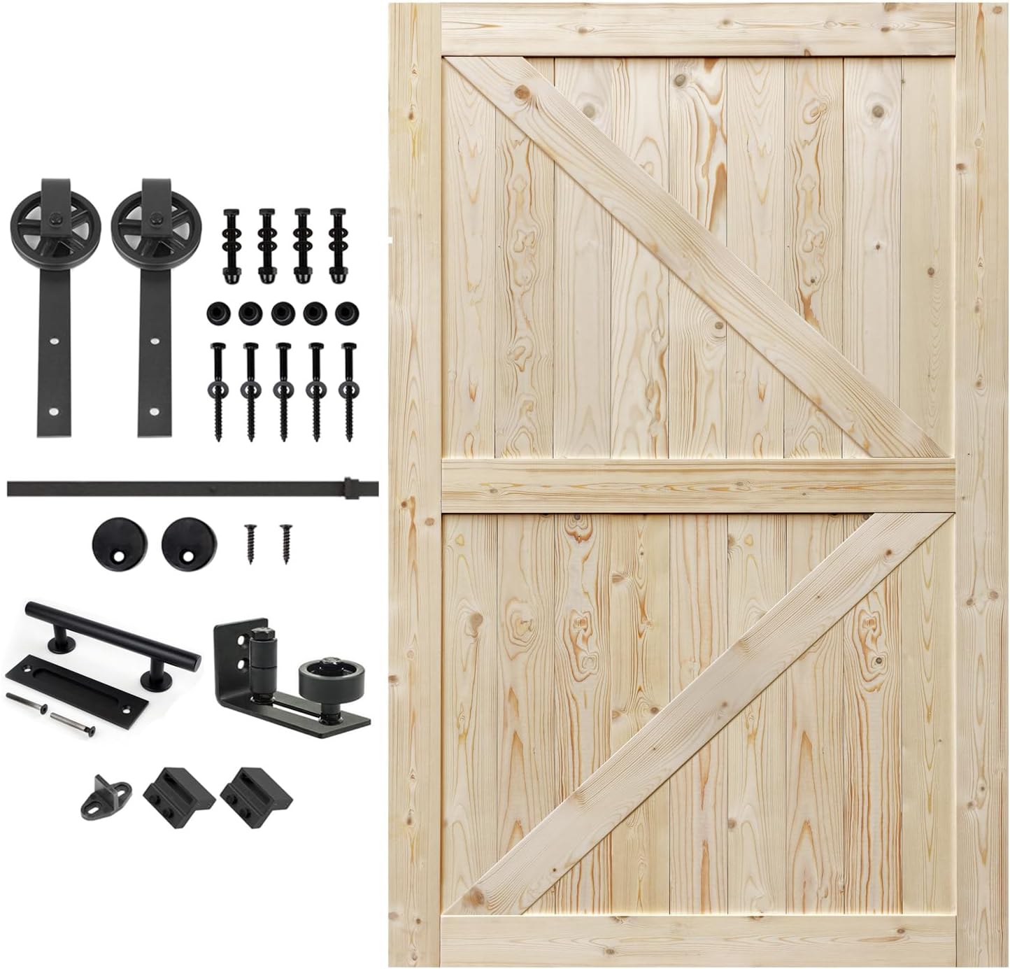 Unfinished British Brace Knotty Barn Door with Sliding Hardware