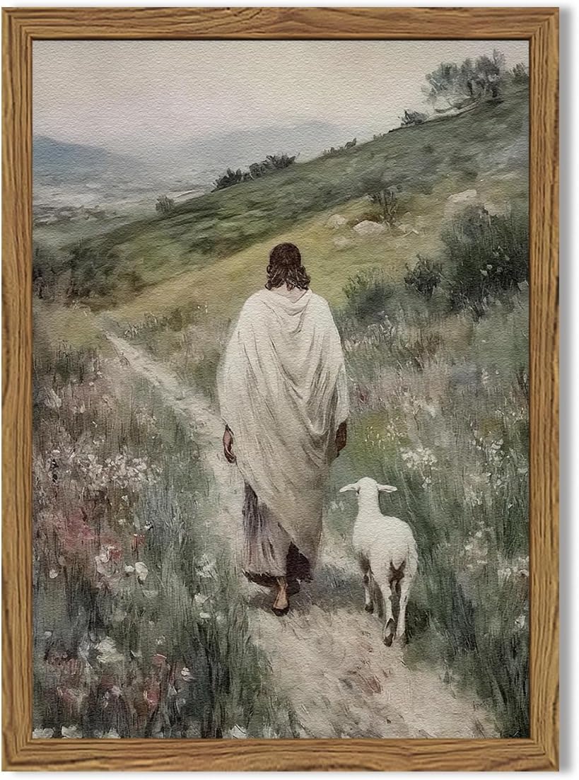 Jesus and Lamb Wall Art 3D Textured Hand Drawn Sandstone Decor