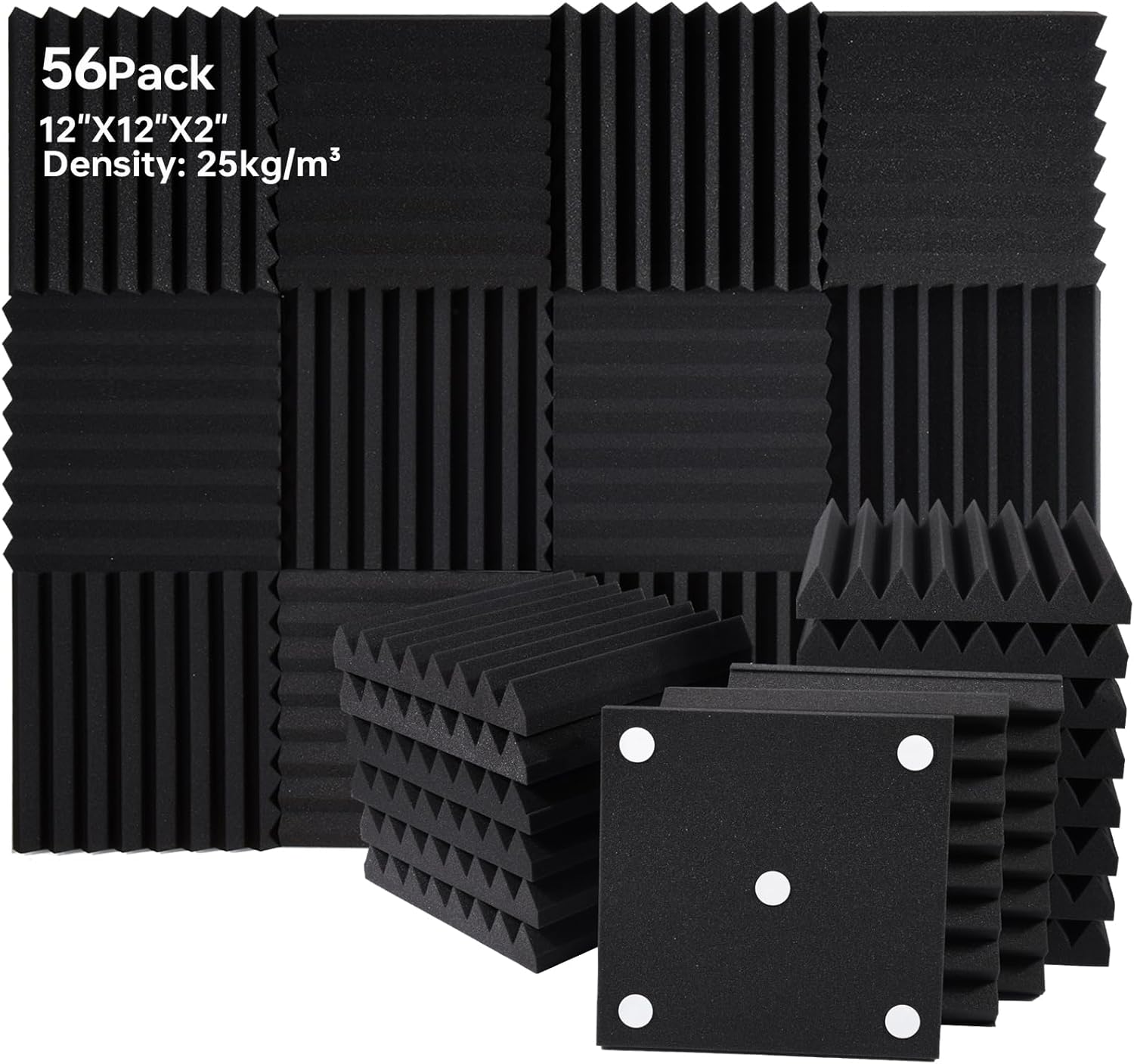 56 Pack Sound Proof Panels for Walls - High Density Acoustic Foam