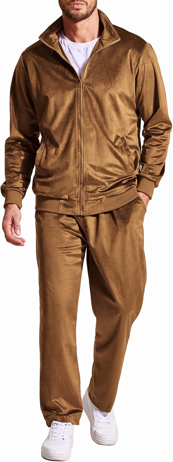 COOFANDY Mens Velour Tracksuit Full Zip Jacket and Pants Set