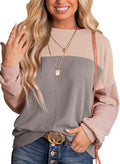 Color Block Long Sleeve Knit Top for Women - Casual Loose Pullover
