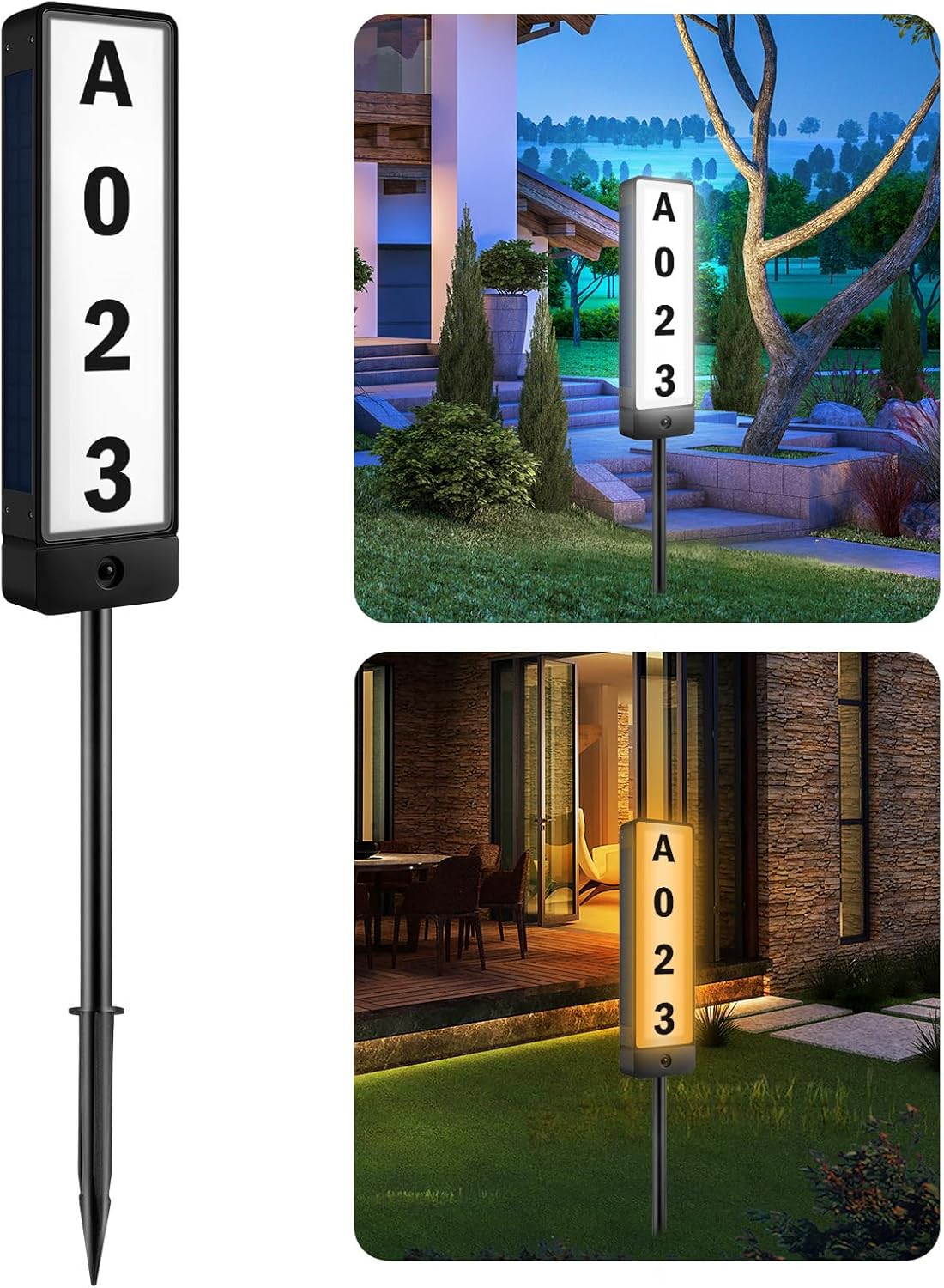 Double Sided Solar Address Sign for Home Yard by T-SUNUS