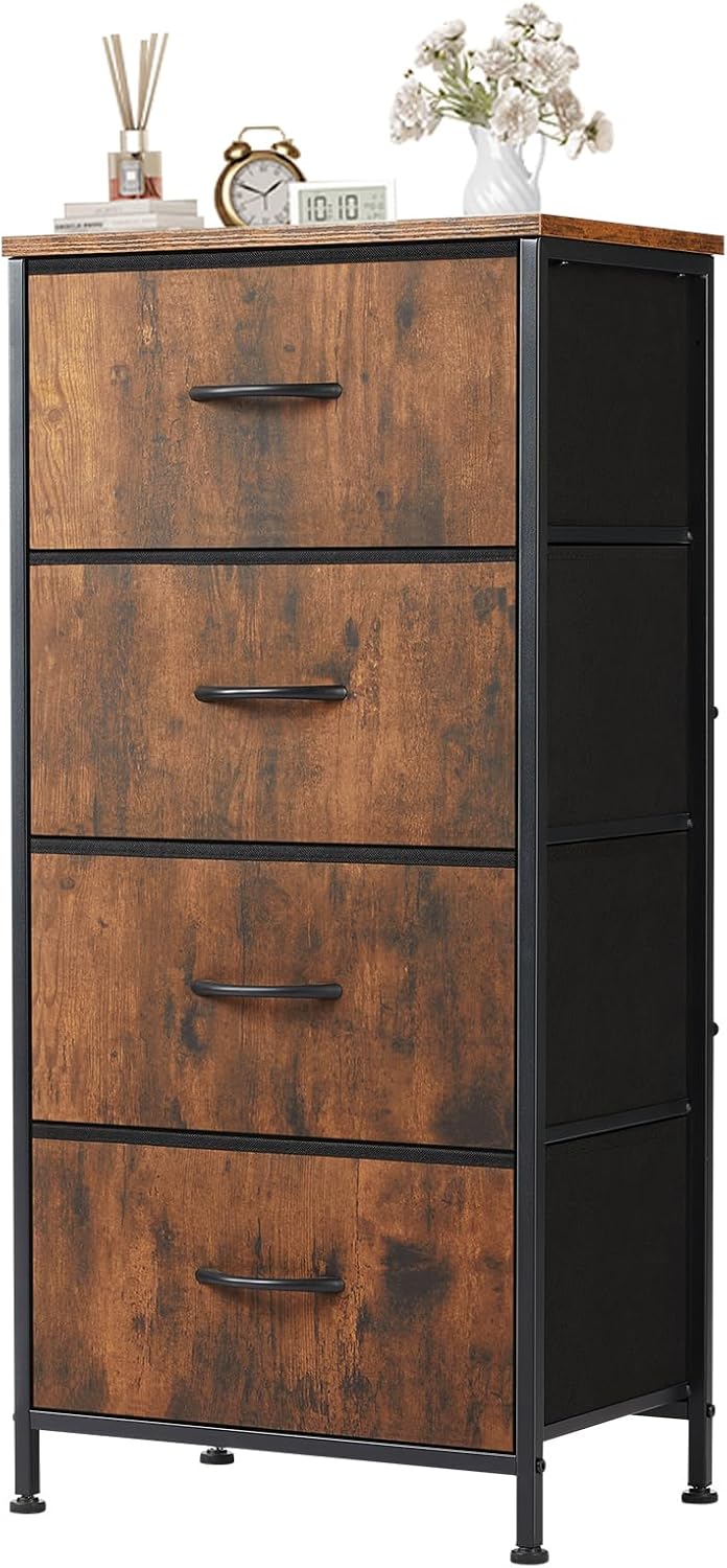 Sweetcrispy Nightstand with 4 Fabric Drawers for Bedroom Use