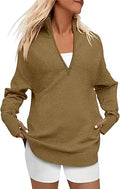 ANRABESS Women's Long Sleeve Half Zip Ribbed Knit Pullover - Oversized