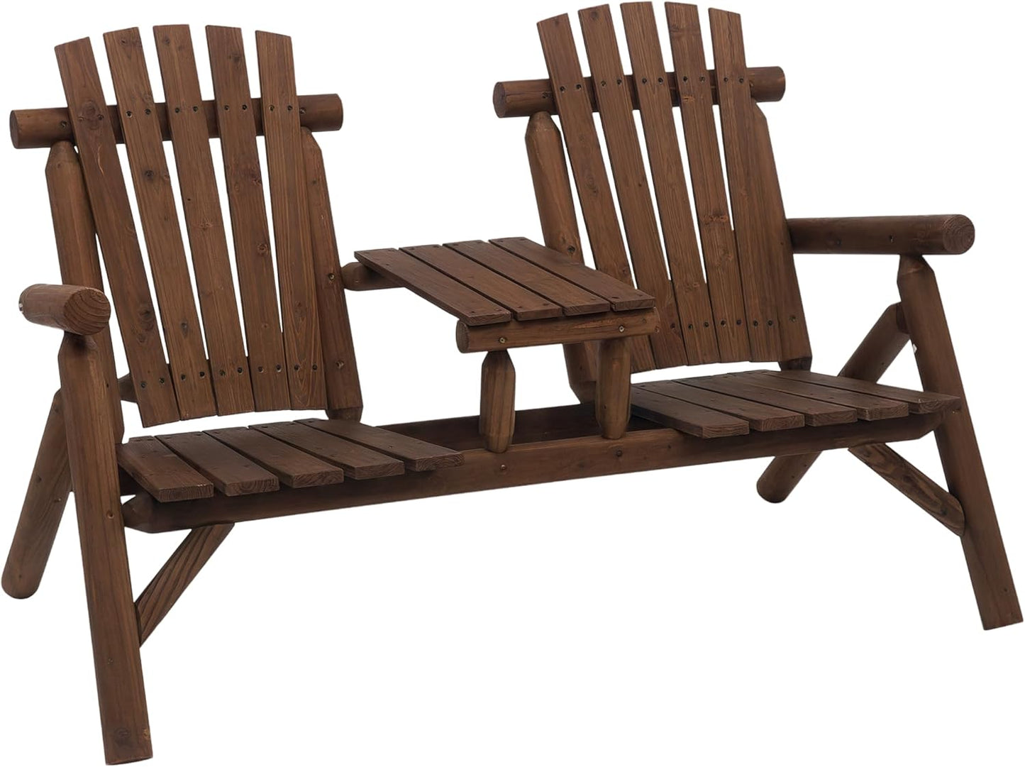 Adirondack 2-Seat Wooden Chair with Table for Outdoor Relaxation