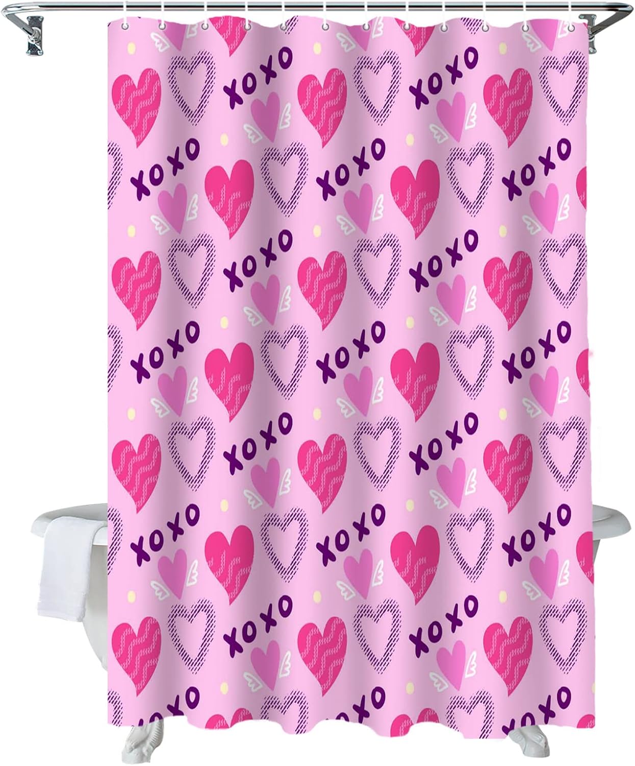 Valentine's Day Pink Heart Shower Curtain Set - Sweet Love Decor