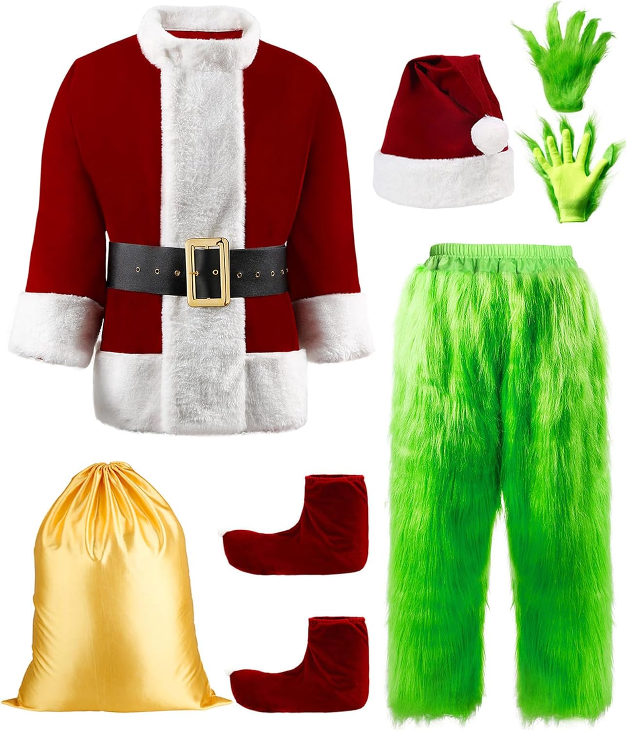 Green Santa Costume for Men - Funny Furry Holiday Outfit