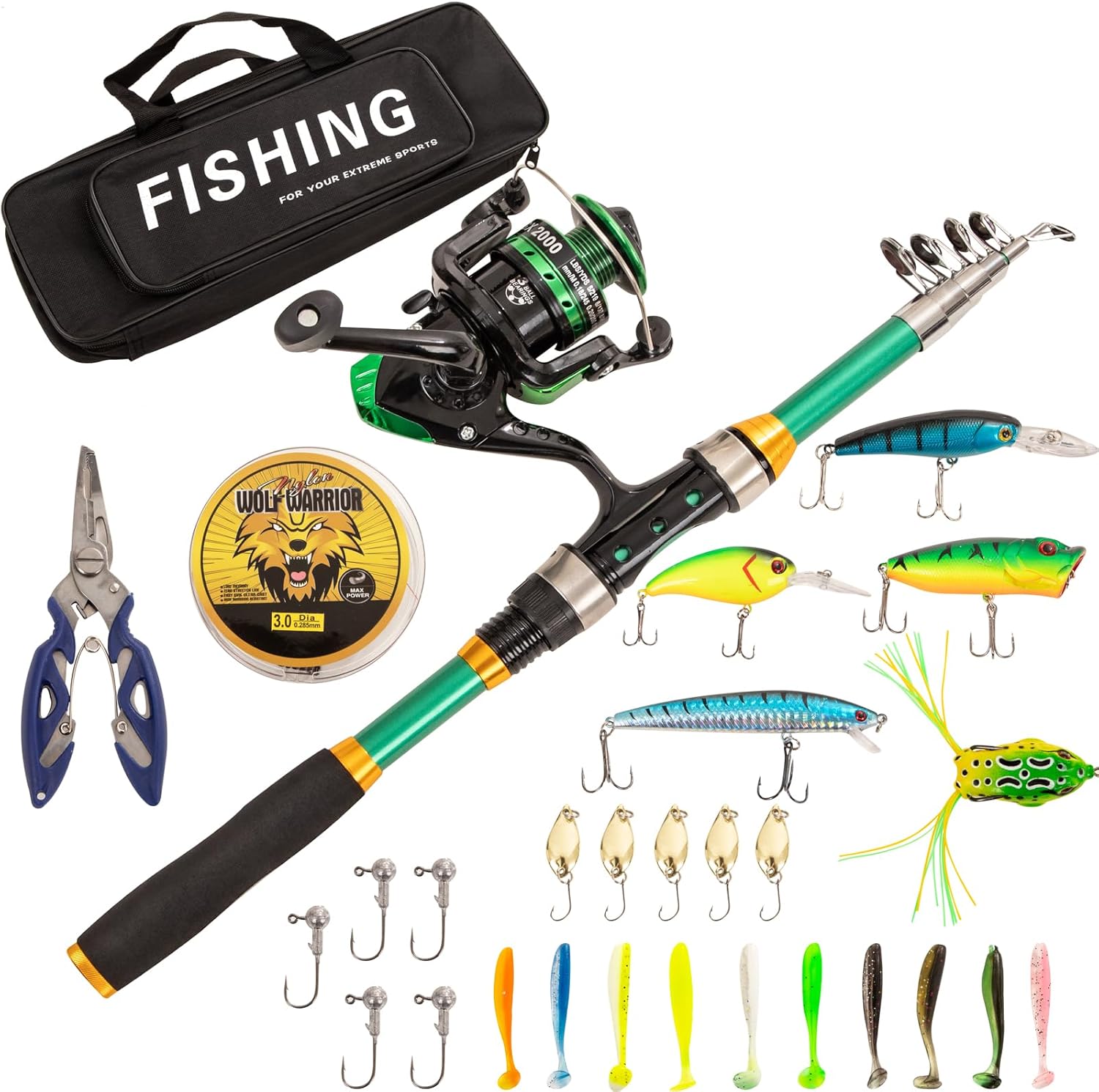 Fiberglass Telescopic Fishing Combo - Fresh & Saltwater Kit