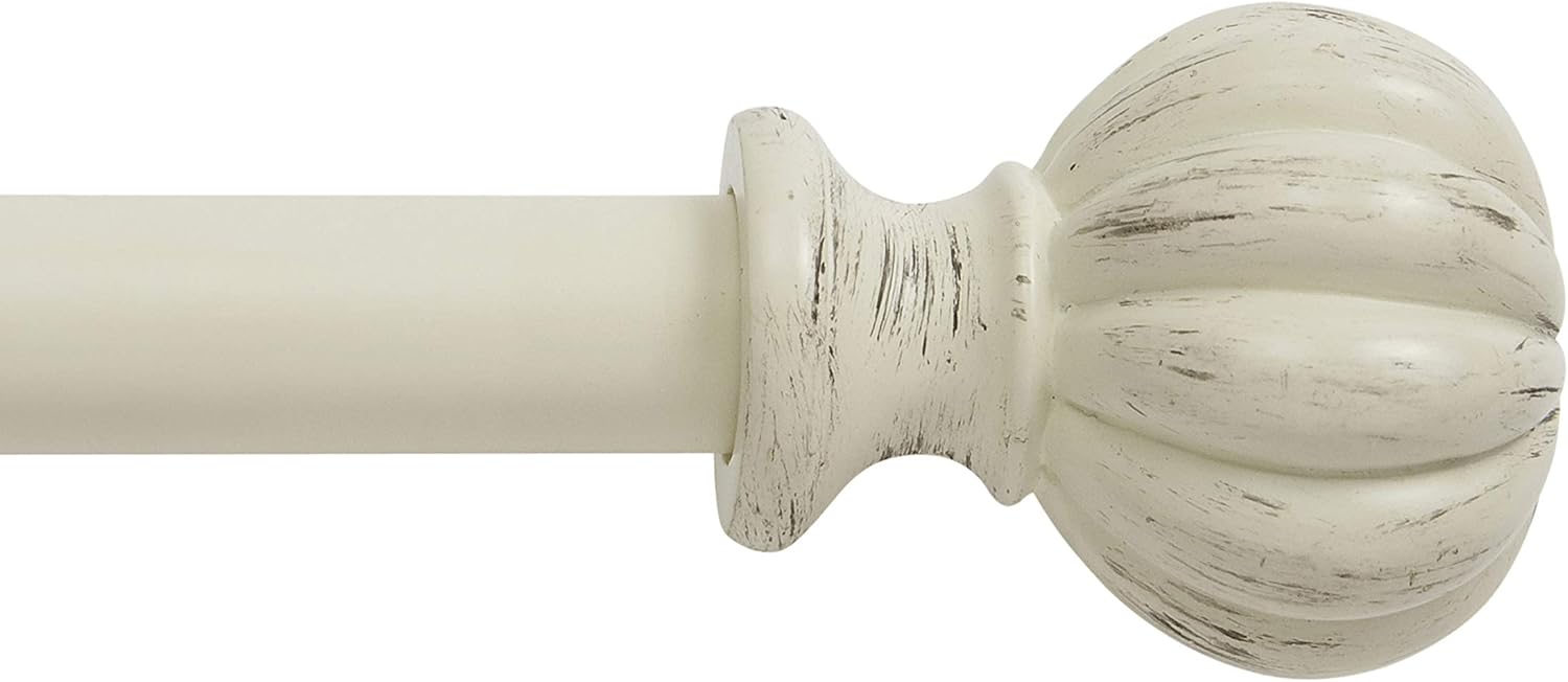 Kenney Rachel Fluted Ball Curtain Rod - Adjustable 28-48 Inches - Antique White