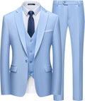 WULFUL Mens Slim Fit Suit One Button 3-Piece Blazer Dress Vest & Pant