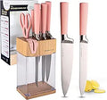 CHROME CLUB Pink Knife Set with Block - 7 Piece Kitchen Set