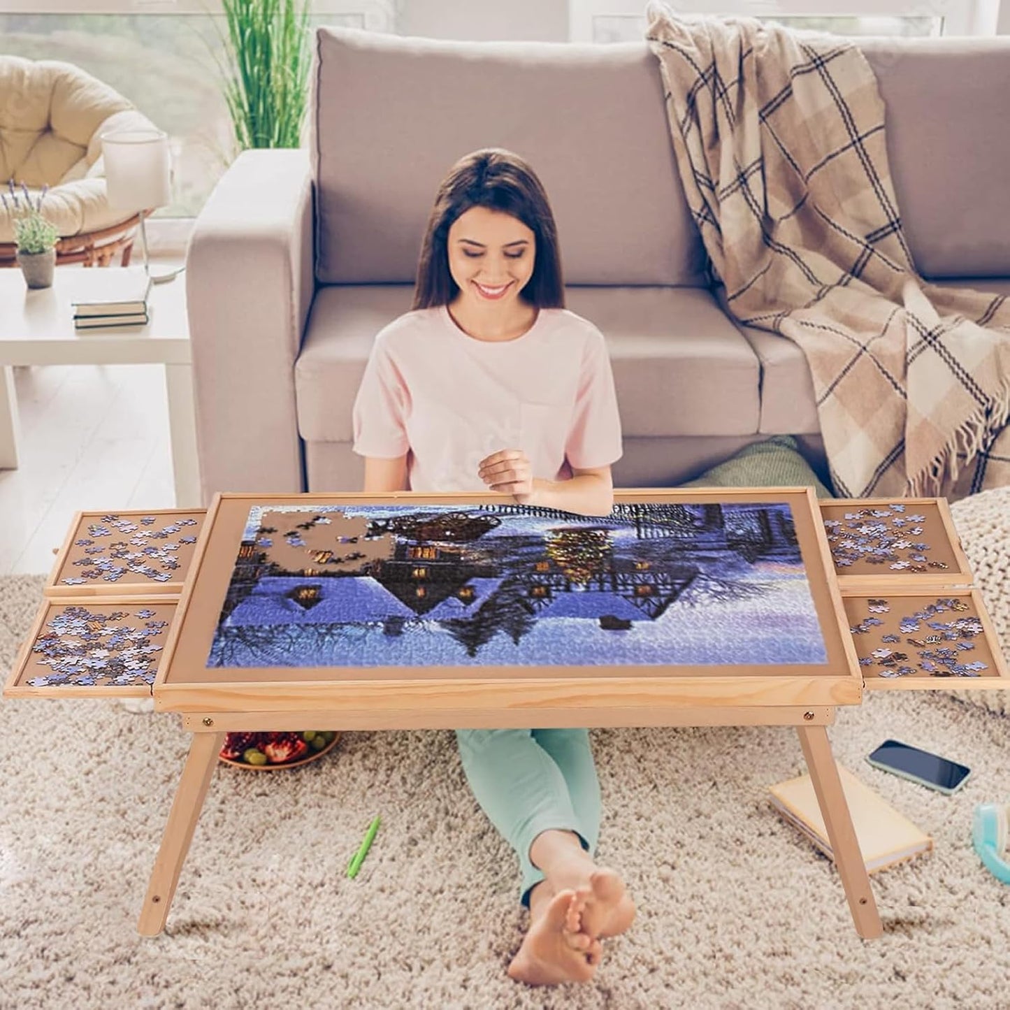 Yacona Puzzle Board 1500 Pieces with Drawers and Cover for Puzzles